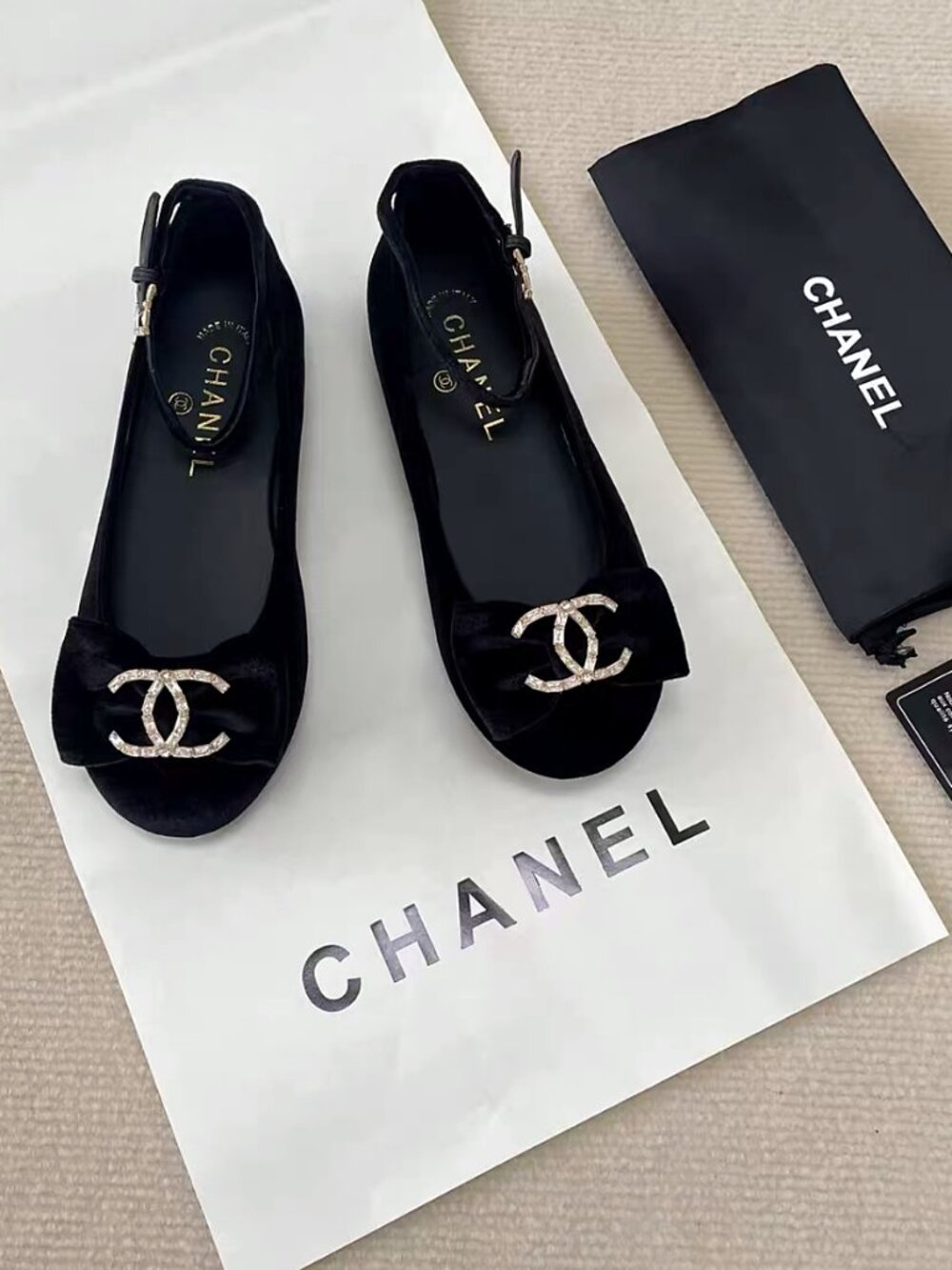 CHANEL Black Velvet Mary Jane Flats - Picture 4 of 7